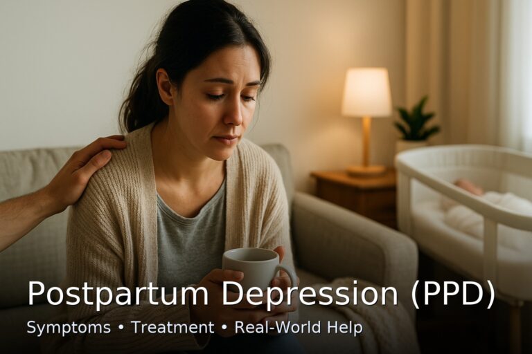 Mother with partner’s support—postpartum depression awareness.